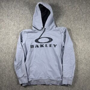 Oakley Mens Pullover Hoodie Logo Graphic Light Blue Grey Sweatshirt Size Medium